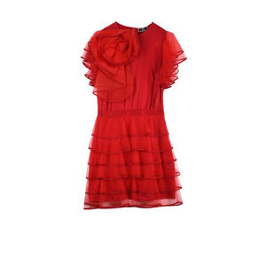 ELISABETTA FRANCHI Satin Dress Tulle Skirt Bale - Red